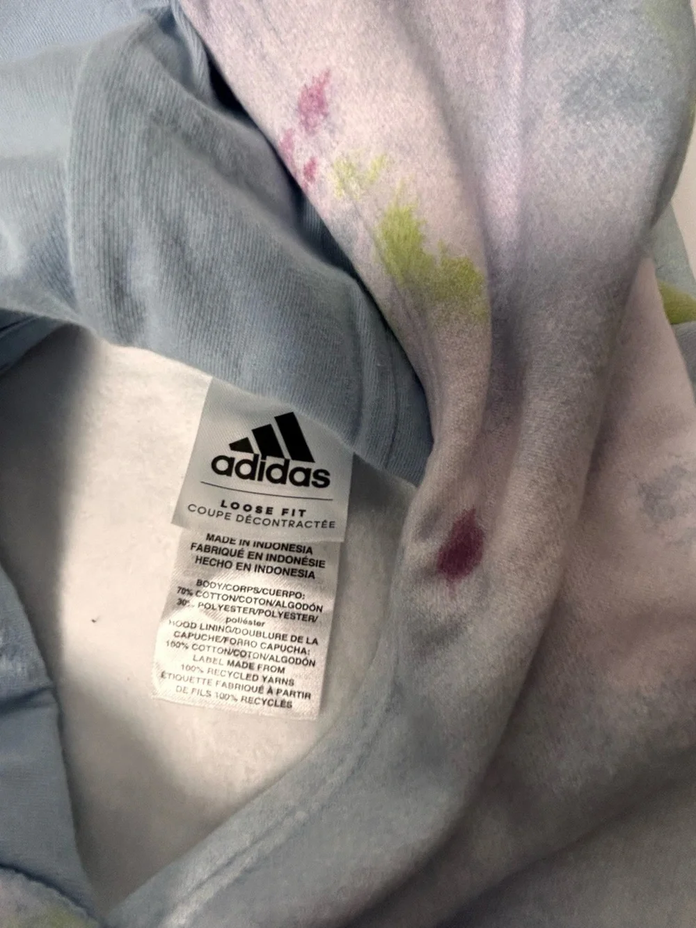 adidas Kids Sweatshirt Hoodie - Pastel Tie-Dye (Blue, Yellow, Pink)